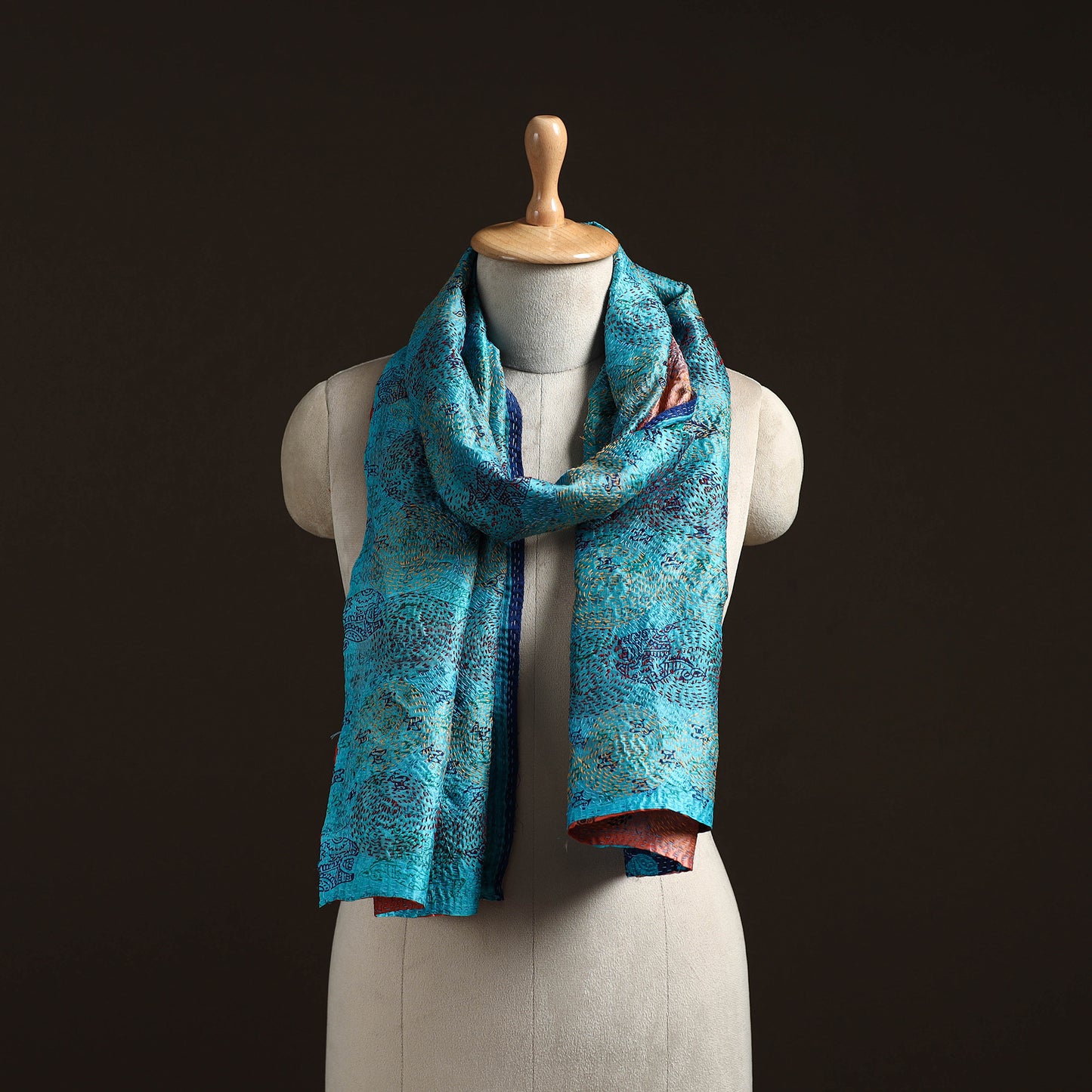 Reversible Silk Bengal Hand Kantha Stitch Stole 127