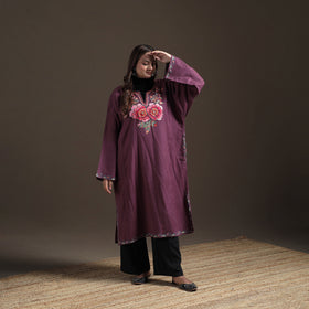 Kashmiri Aari Hand Embroidered Handwoven Merino Wool Pheran 14