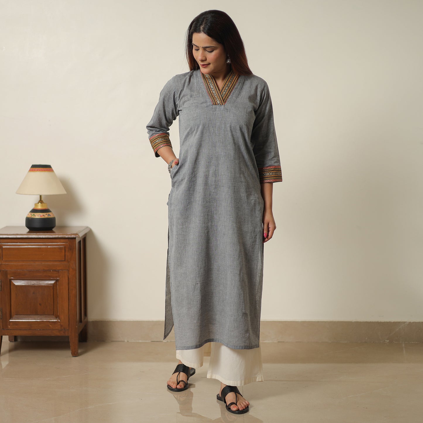 Light Grey - Dharwad Cotton Straight Kurta 10