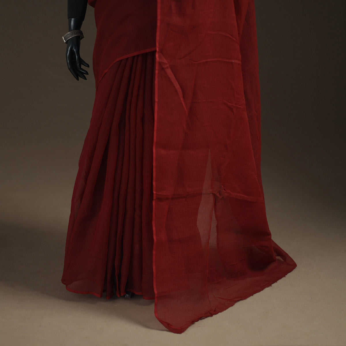 Maroon - Nazaakat Kota Doria Cotton Plain Saree with Blouse Piece & Earrings 11