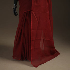 Maroon - Nazaakat Kota Doria Cotton Plain Saree with Blouse Piece & Earrings 11