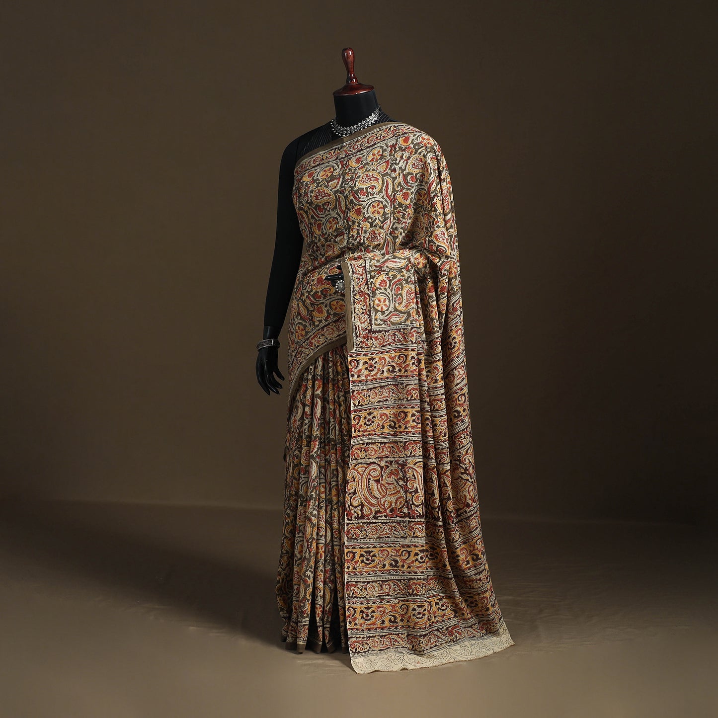 Pedana Hand Block Print Natural Dyed Cotton Kalamkari Saree 05