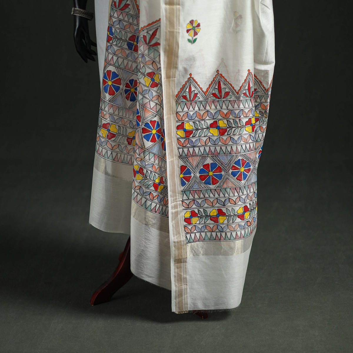 Handloom Chanderi Silk Handpainted Madhubani Dupatta with Zari Border 36