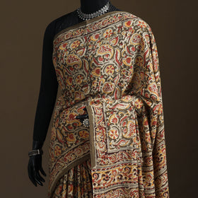 Pedana Hand Block Print Natural Dyed Cotton Kalamkari Saree 05