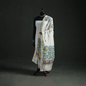 Handloom Chanderi Silk Handpainted Madhubani Dupatta with Zari Border 37