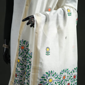 Handloom Chanderi Silk Handpainted Madhubani Dupatta with Zari Border 37