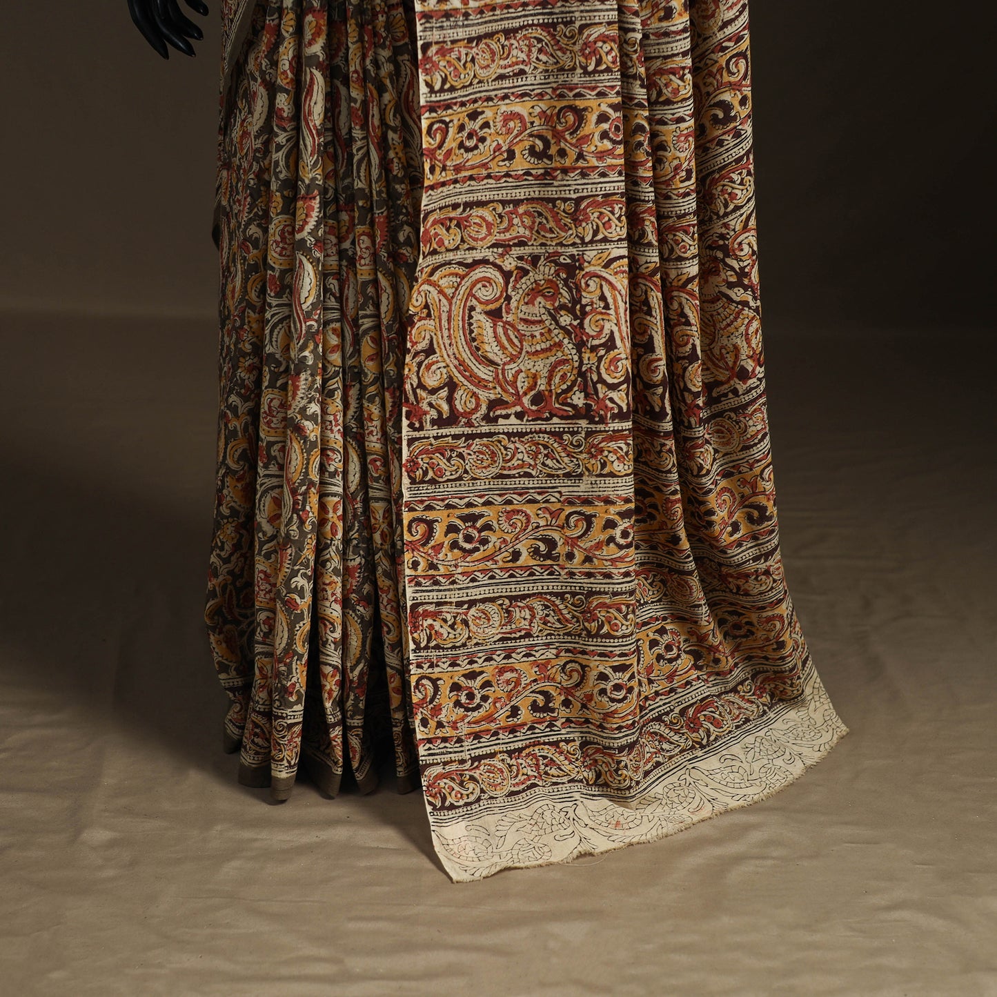 Pedana Hand Block Print Natural Dyed Cotton Kalamkari Saree 05