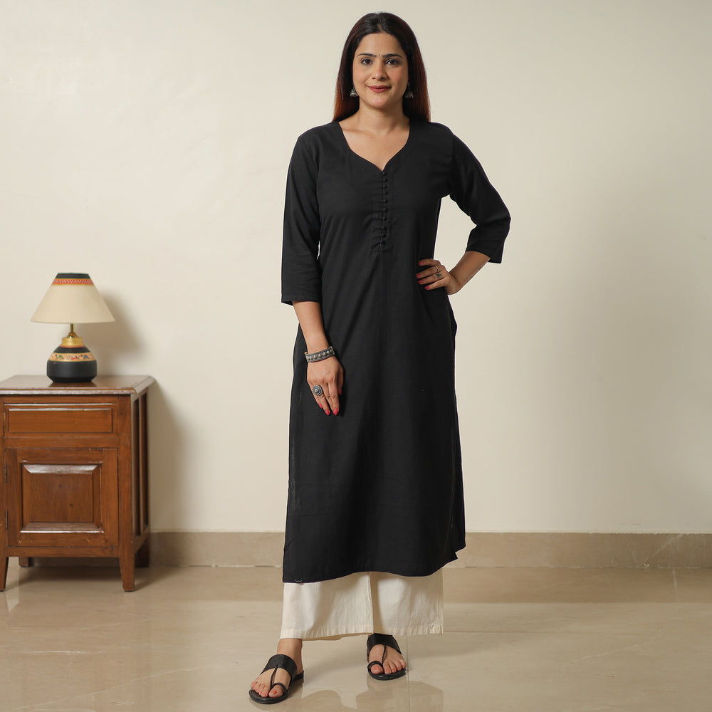 Black - Plain Flex Cotton Straight Kurta 01