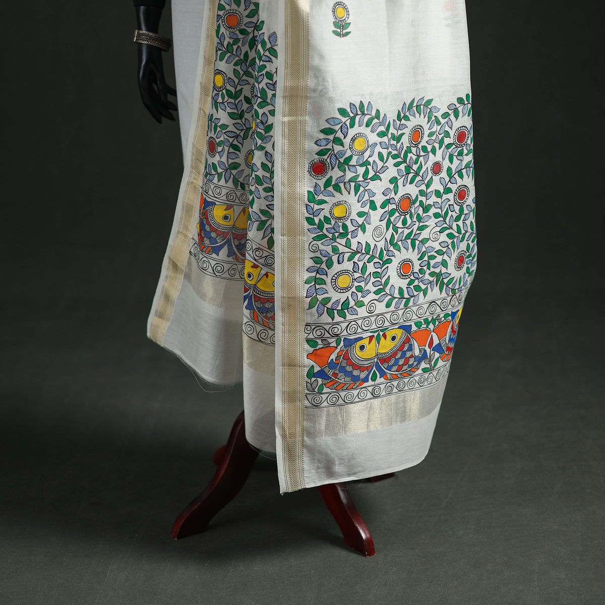 Handloom Chanderi Silk Handpainted Madhubani Dupatta with Zari Border 37