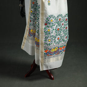 Handloom Chanderi Silk Handpainted Madhubani Dupatta with Zari Border 37