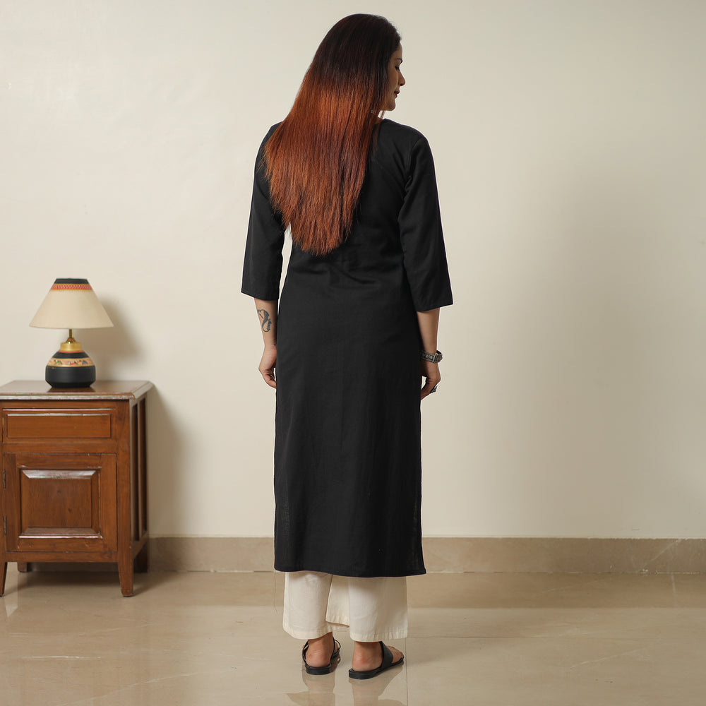 Black - Plain Flex Cotton Straight Kurta 01