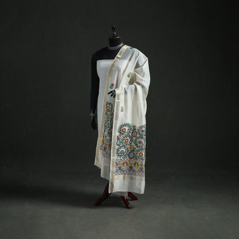 Handloom Chanderi Silk Handpainted Madhubani Dupatta with Zari Border 38