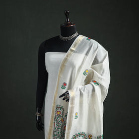 Handloom Chanderi Silk Handpainted Madhubani Dupatta with Zari Border 38