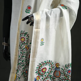 Handloom Chanderi Silk Handpainted Madhubani Dupatta with Zari Border 38