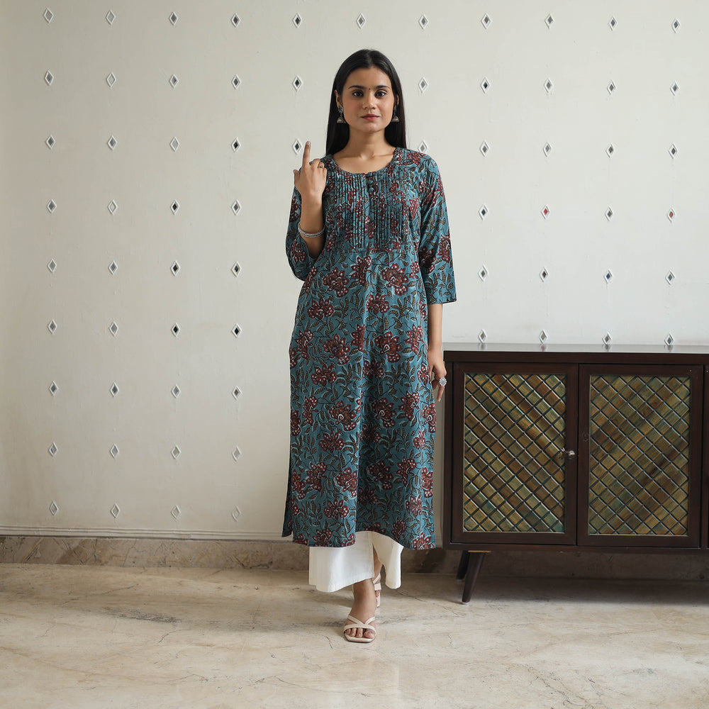 Green - Jahota Block Print Cotton Straight Kurta 23