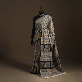Pedana Hand Block Print Natural Dyed Cotton Kalamkari Saree 06