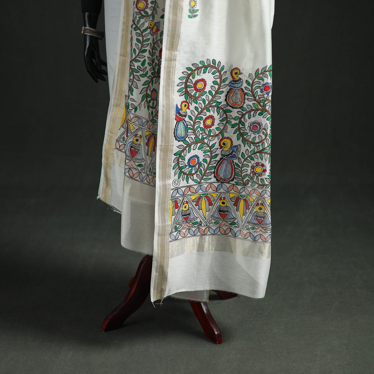 Handloom Chanderi Silk Handpainted Madhubani Dupatta with Zari Border 38