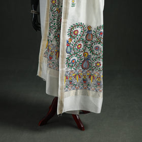 Handloom Chanderi Silk Handpainted Madhubani Dupatta with Zari Border 38