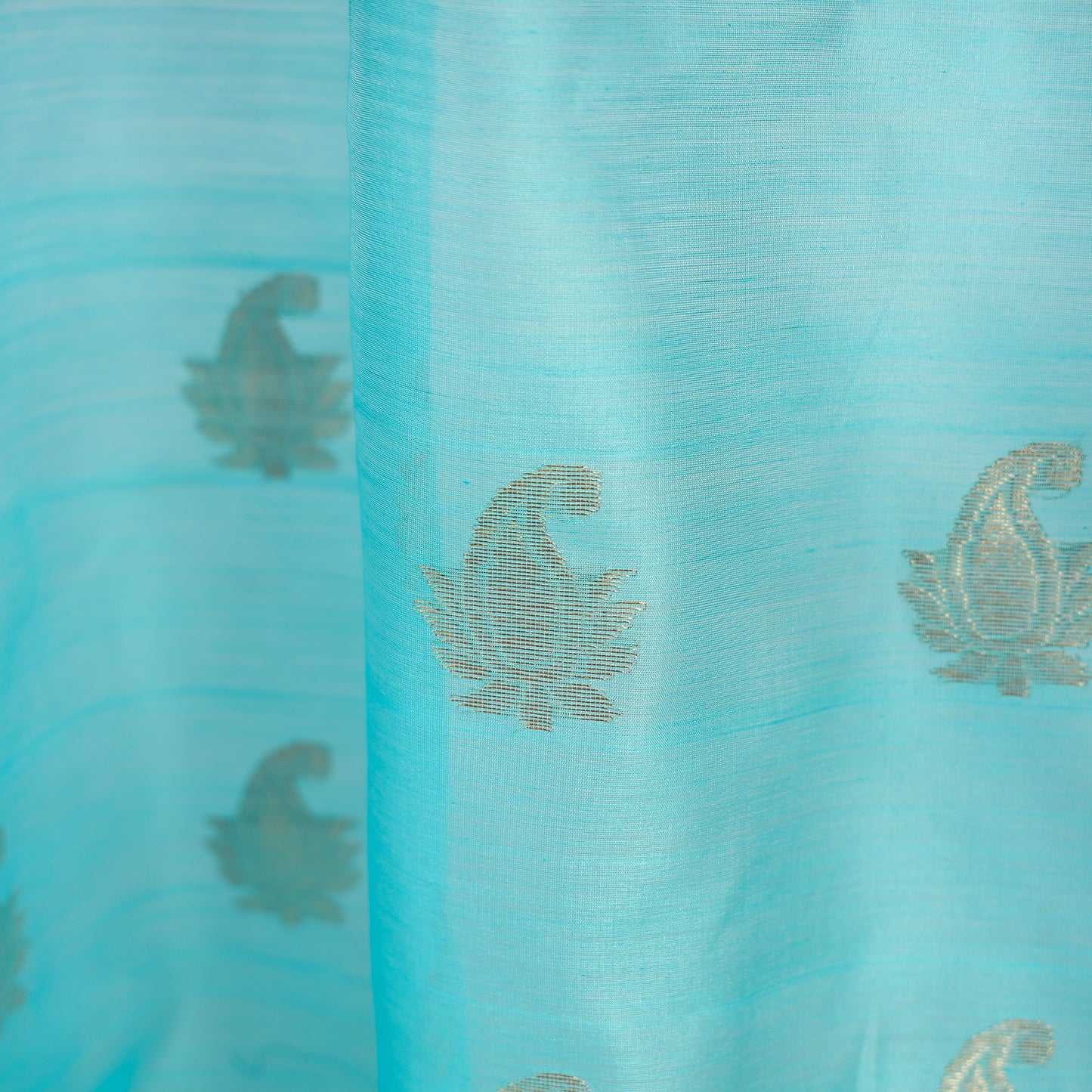 Blue - Polka Zari Buti Handloom Chanderi Silk Door Curtain (7 x 3.5 Feet) (single piece)