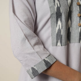 Grey Jhiri Handloom Cotton Ikat Patchwork A-Line Long Kurta
