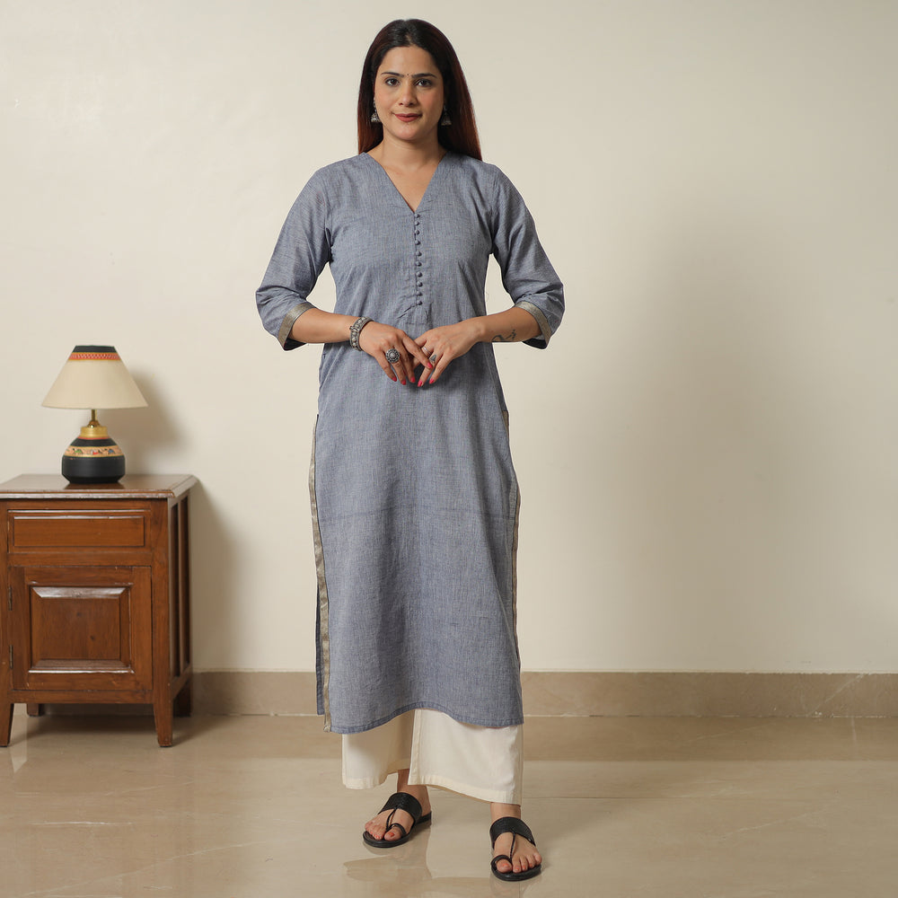 Grey - Dharwad Cotton Long Straight Kurta 11