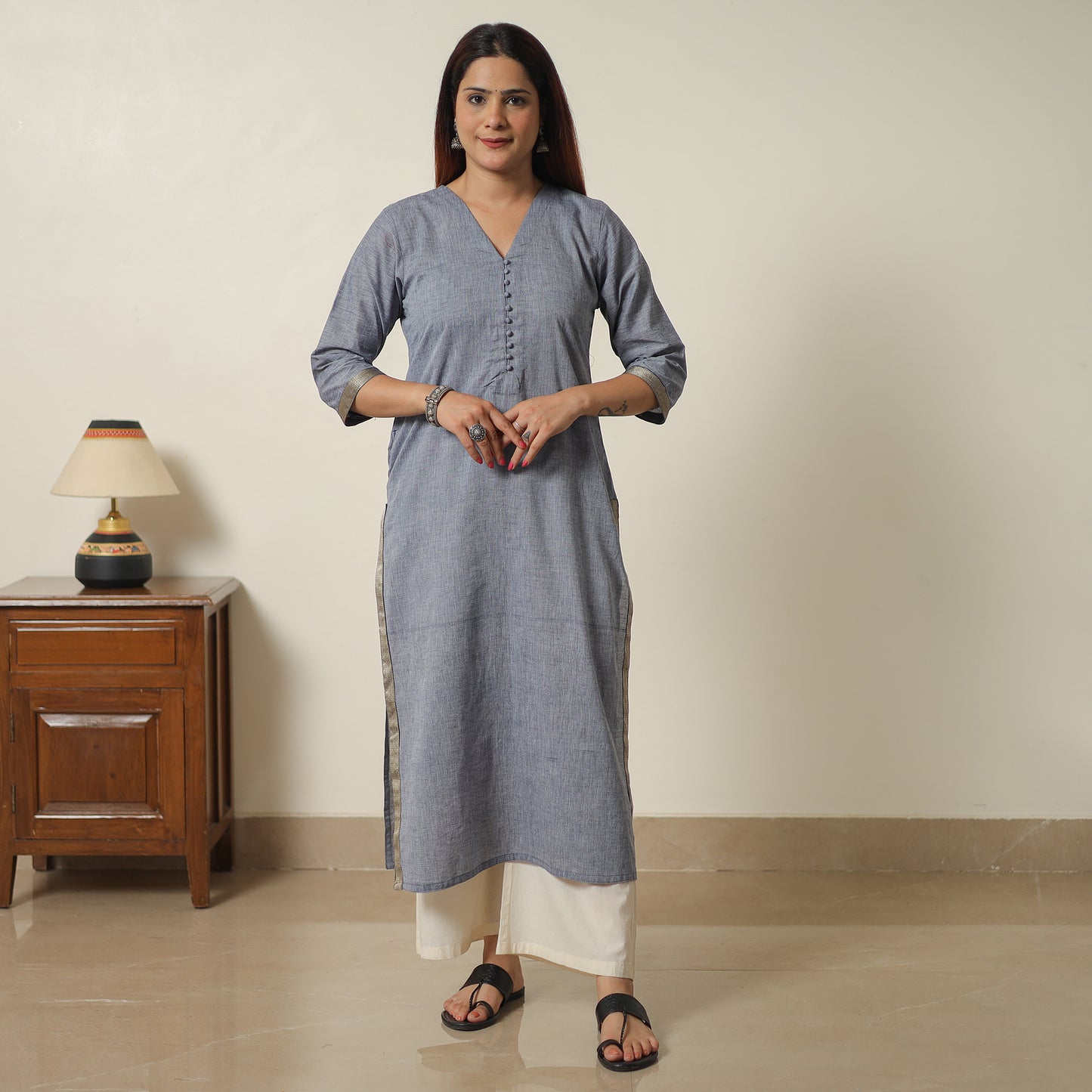 Grey - Dharwad Cotton Long Straight Kurta 11