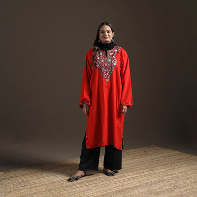 Kashmiri Sozni Hand Embroidered Handwoven Merino Wool Pheran 16