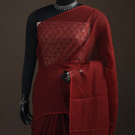 Maroon - Nazaakat Kota Doria Cotton Plain Saree with Blouse Piece & Earrings 13