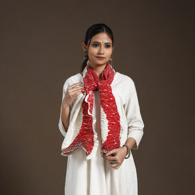 Red - tie & dye gajji silk shibori stole 19 - handcrafted