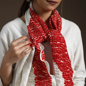 Red - tie & dye gajji silk shibori stole 19 - handcrafted