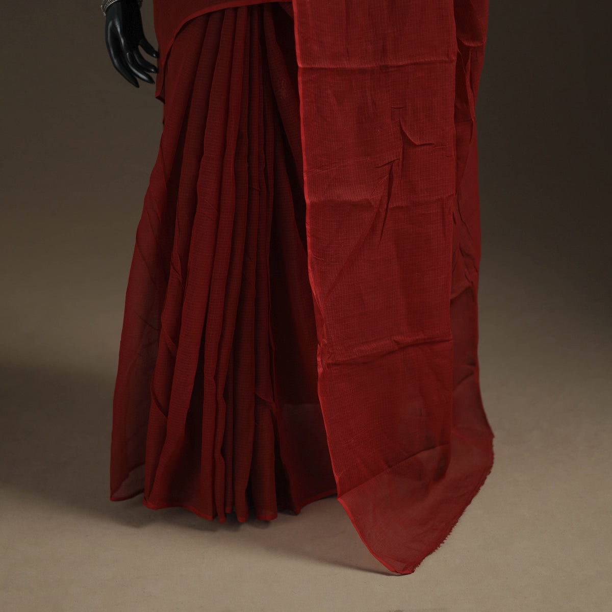 Maroon - Nazaakat Kota Doria Cotton Plain Saree with Blouse Piece & Earrings 13