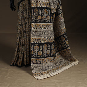 Pedana Hand Block Print Natural Dyed Cotton Kalamkari Saree 06