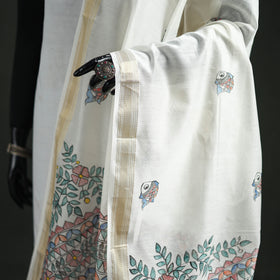 Handloom Chanderi Silk Handpainted Madhubani Dupatta with Zari Border 39