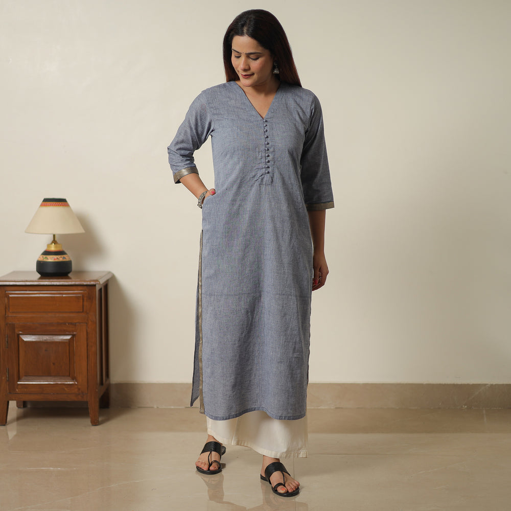 Grey - Dharwad Cotton Long Straight Kurta 11