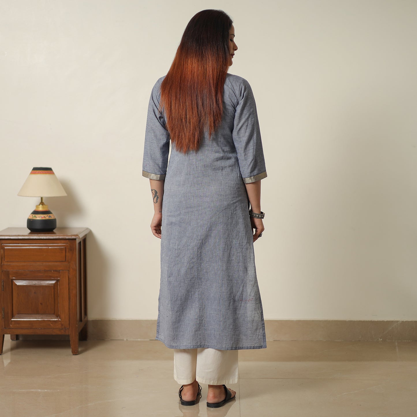 Grey - Dharwad Cotton Long Straight Kurta 11