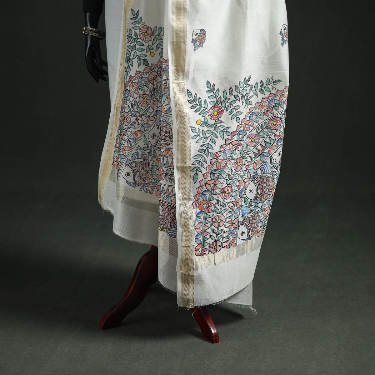 Handloom Chanderi Silk Handpainted Madhubani Dupatta with Zari Border 39