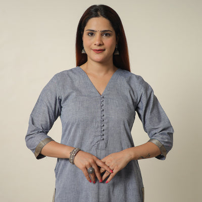 Grey - Dharwad Cotton Long Straight Kurta 11