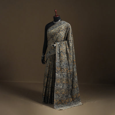 Pedana Hand Block Print Natural Dyed Cotton Kalamkari Saree 07