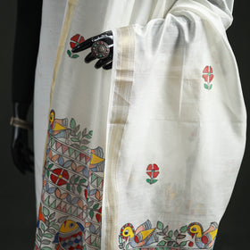 Handloom Chanderi Silk Handpainted Madhubani Dupatta with Zari Border 40