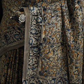 Pedana Hand Block Print Natural Dyed Cotton Kalamkari Saree 07