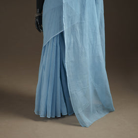 Blue - Nazaakat Kota Doria Cotton Plain Saree with Blouse Piece & Earrings 14