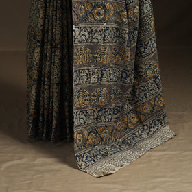 Pedana Hand Block Print Natural Dyed Cotton Kalamkari Saree 07