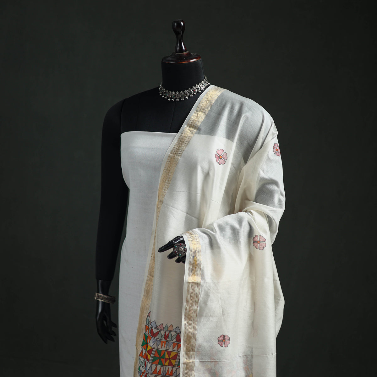 Handloom Chanderi Silk Handpainted Madhubani Dupatta with Zari Border 41