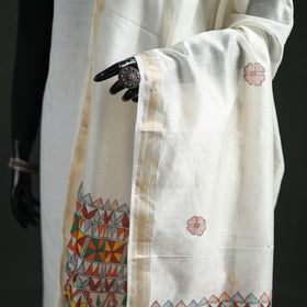 Handloom Chanderi Silk Handpainted Madhubani Dupatta with Zari Border 41