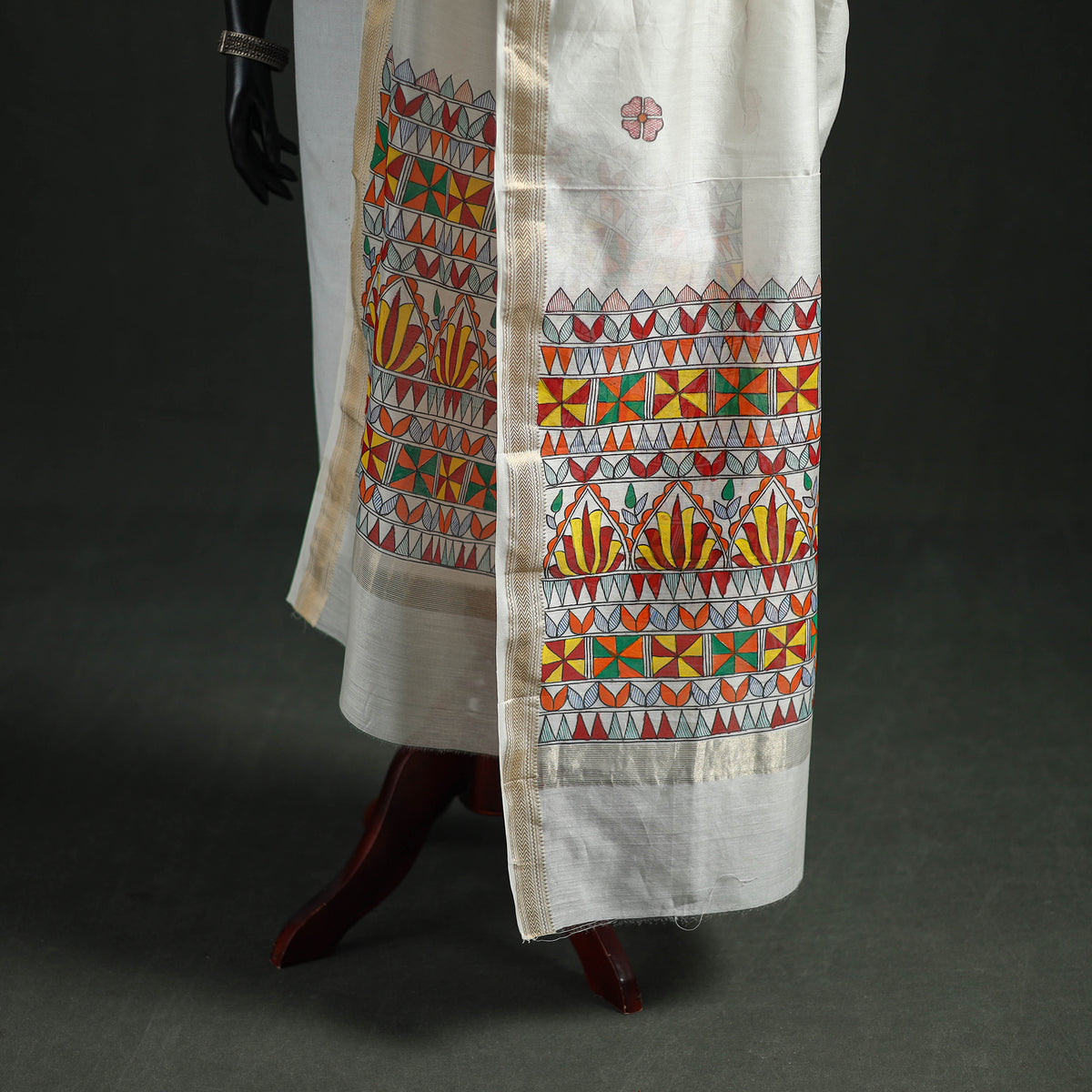 Handloom Chanderi Silk Handpainted Madhubani Dupatta with Zari Border 41
