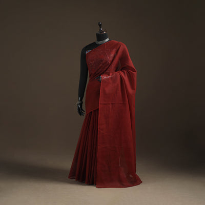 Maroon - Nazaakat Kota Doria Cotton Plain Saree with Blouse Piece & Earrings 15