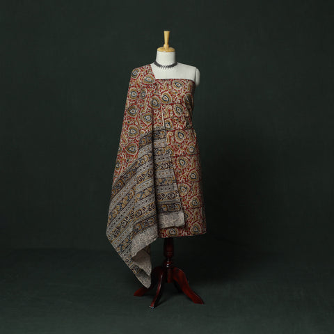 Natural Dyed Block Print Cotton Pedana Kalamkari 2pc Unstitched Dress Material 38