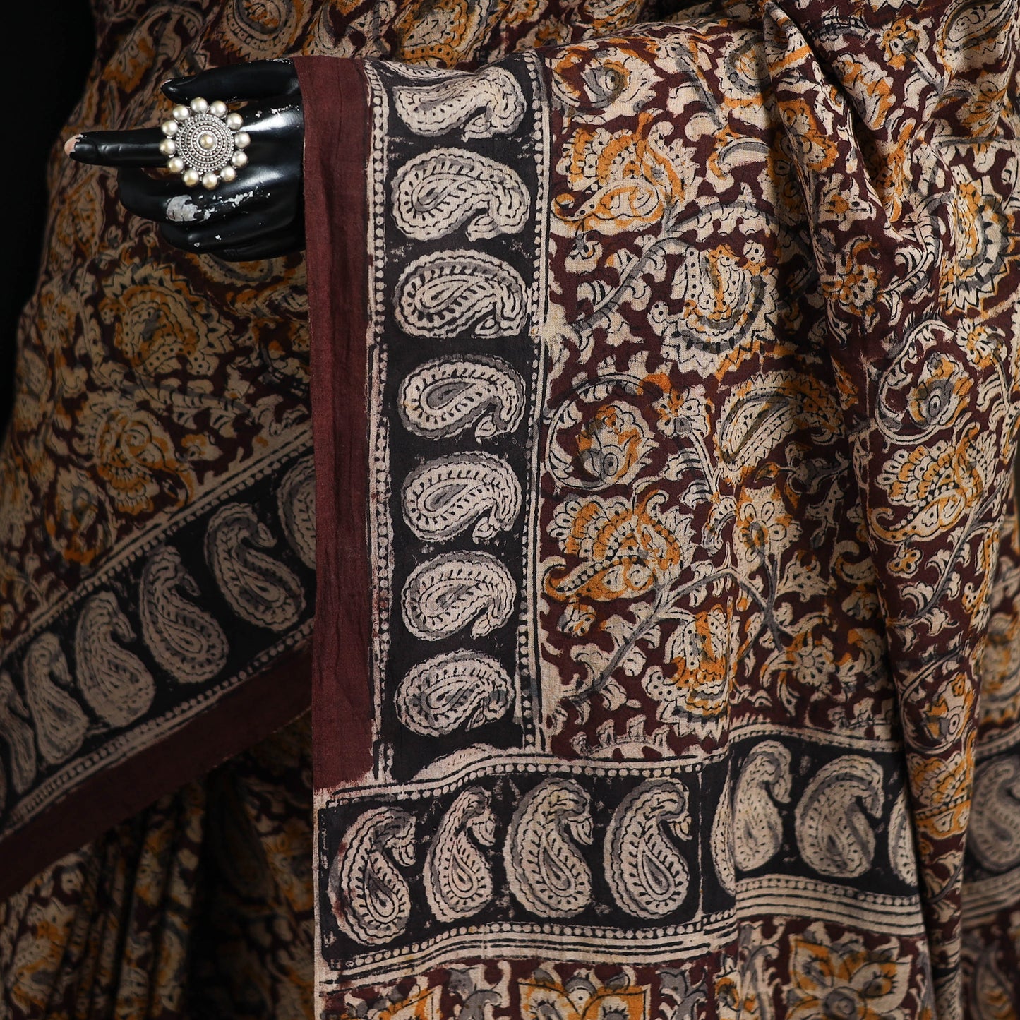 Pedana Hand Block Print Natural Dyed Cotton Kalamkari Saree 08