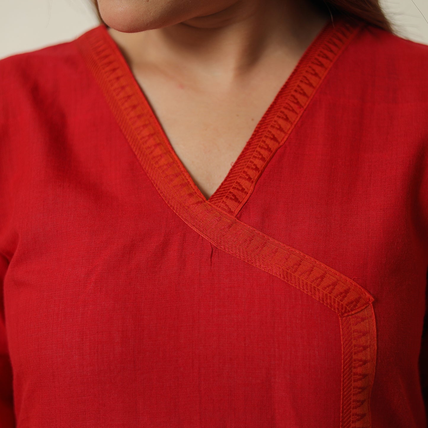 Red - Dharwad Cotton Straight Kurta 12