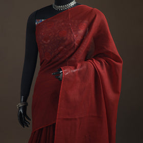 Maroon - Nazaakat Kota Doria Cotton Plain Saree with Blouse Piece & Earrings 15